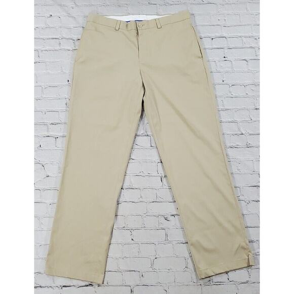 Slazenger Tech Golf Pants Flat Front Polyester Spandex Stretch Beige MENS 34X32 - Picture 1 of 9